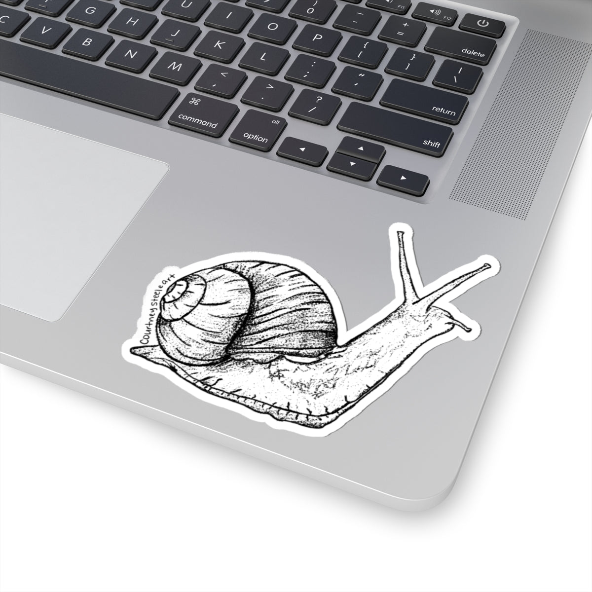 Hand-Drawn Snail — Detailed Black & White Nature Kiss-Cut Sticker